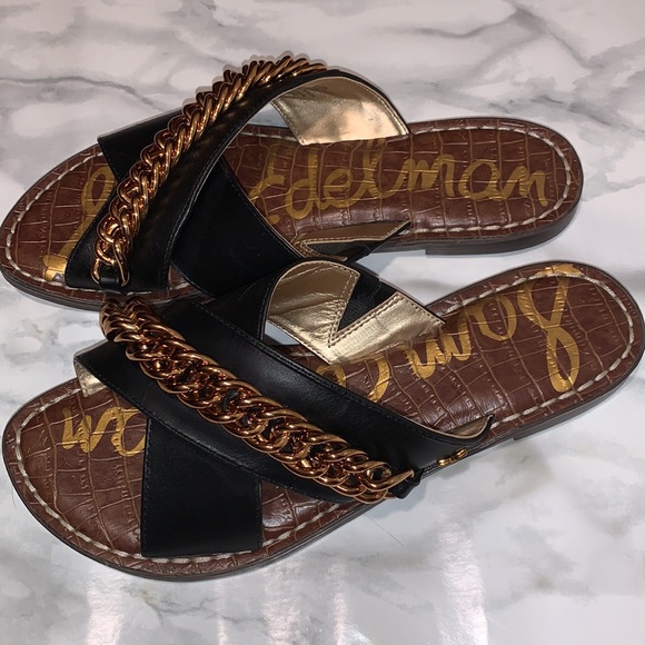 Sam Edelman GABRIE gold chain crisscross sandals. Size 6 - Picture 3 of 9